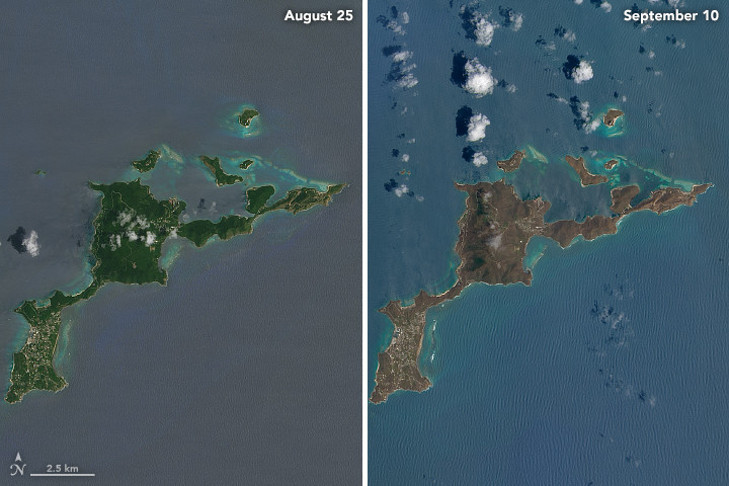Fotos desde el espacio: Las islas del Caribe se tiñen de marrón tras el paso de Irma. /Foto: earthobservatory.nasa.gov