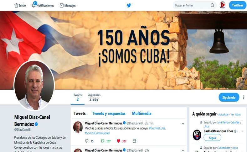 Perfil de Twitter del Presidente cubano: @DiazCanelB
