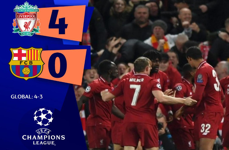 ¡Ya se conoce el primer finalista de la 2018/2019! ¡El Liverpool remontó contra el Barcelona en Anfield gracias a un triunfo por 4-0 con dobletes de Origi y Wijnaldum! /Foto: Twitter de @LigadeCampeones