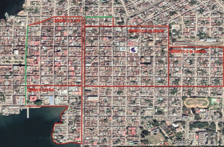 Cuadrículas de las nuevas zonas de la ciudad donde ya está disponible el servicio Nauta Hogar en la ciudad de Cienfuegos. /Foto: Google maps