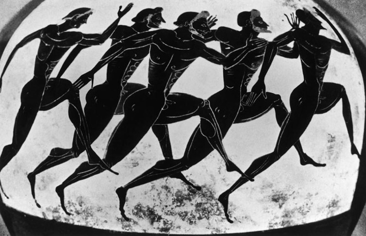Corredores de los Juegos Olímpicos de la antigua Grecia, pintados en una vasija del año 525 antes de Cristo. /Foto: tomada de Blog-Grecia