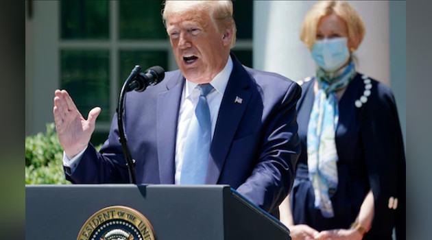 Deborah Birx, detrás de Trump durante una conferencia en los jardines de la Casa Blanca. /Foto: archivo