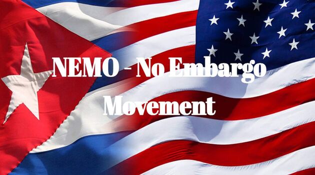 Cartel del grupo en Facebook del movimiento solidario No Embargo Cuba (NEMO por sus siglas inglés)