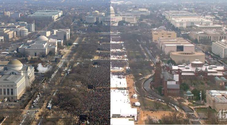 Imagen de la toma de posesión de Obama en 2009 (i) y de Trump (d) en 2017 Foto: Tomada de Internet