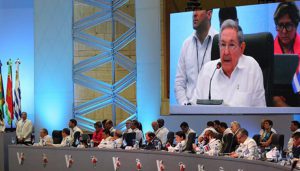 Intervención de Raúl Castro en la V Cumbre de la Celac. /Foto: @PresidenciaRD/ Twitter.