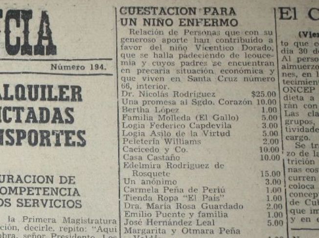 El niño Vicentico Dorado dependía de la caridad pública para enfrentar una terrible dolencia.