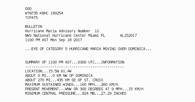 Datos del último boletin meteorológico emitido por el Centro Nacional de Huracanes a las 11:00 p.m., de este lunes.
