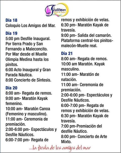 Programa de actividades del Festimar. /Foto: Tomada del perfil de Facebook de Roly Martínez. 