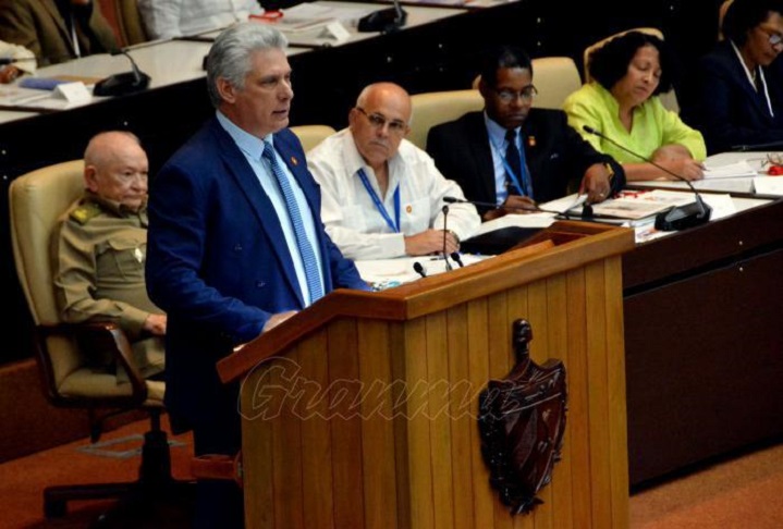 Presidente de los Consejos de Estado y de Ministros de Cuba, Miguel Díaz-Canel Bermúdez, en la clausura de la Tercera Sesión Extraordinaria de la IX Legislatura de la Asamblea Nacional del Poder Popular