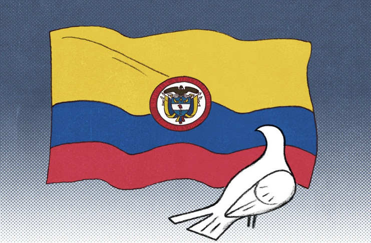 Gráfica empleada por el influyente diario estadounidense en su editorial sobre el estado actual de la paz en Colombia. Ilustración: Hayden Maynard