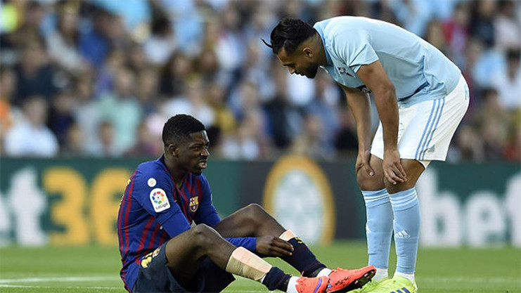 En un parte médico el Barça confirmó que Dembelé sufre una "lesión muscular en los isquiotibiales de la pierna derecha". Mañana se someterá a nuevas pruebas para conocer el alcance exacto de su dolencia. /Foto: Sport