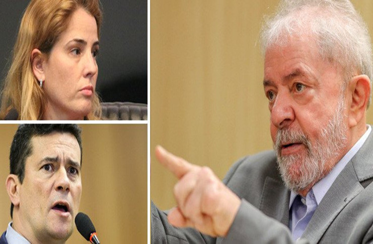En la composición, la jueza Gabriela Hardt, el actual ministro de Justicia Sergio Moro y Luiz Inácio Lula da Silva. /Foto: Brasil247