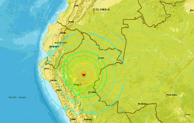 Cálculo del epicentro del sismo de esta madrugada en Perú. /Captura de pantalla (usgs.gov)
