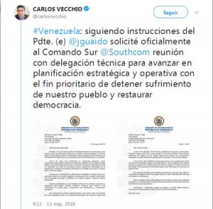 Tuit evidencia del papel anexionista al que se presta la oposición recalcitrante: el cuatro palabras: pedido de intervención militar.