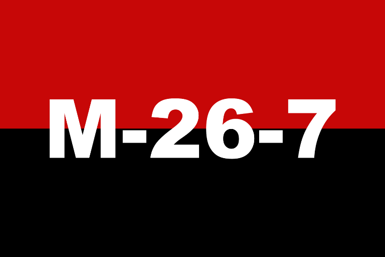 Una de las manifestaciones que más irritaba a los personeros del régimen fue la colocación en lugares públicos de la bandera roja y negra del M-26-7. 