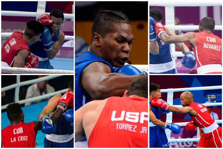 En la combinación gráfica, los cinco aspirantes a la cosecha de títulos en la primera final del boxeo panamericano en Lima 2019. /Foto: Prensa Latina