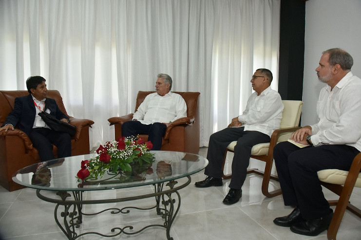 Encuentro del presidente cubano con el Secretario Ejecutivo del ALBA-TCP, David Choquehuanca Céspedes. /Foto: Twitter @PresidenciaCuba