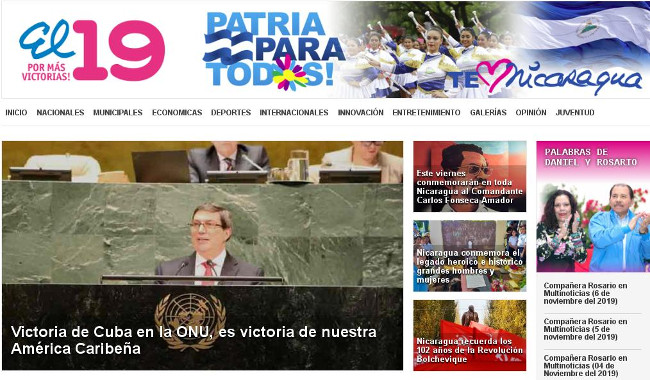 Cabecera principal del portal nicaragüense El 19 Digital. /Captura de pantalla.
