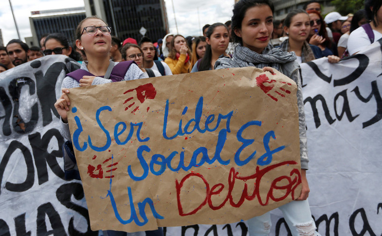 Protesta contra el asesinato de líderes sociales en Bogotá, Colombia, abril de 2019. /Foto: Luisa Gonzalez (Reuters)