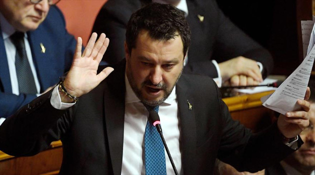 El líder del partido italiano La Liga, Matteo Salvini, en el Senado, Roma, 12 de febrero de 2020. /Foto: AFP