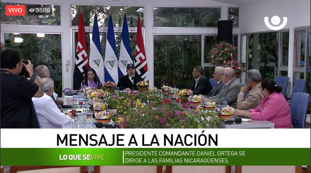 Comandante Daniel Ortega Saavedra esta tarde, durante un mensaje a la nación sobre el manejo de la pandemia en Nicaragua. /Foto: Twitter @FloryCanto