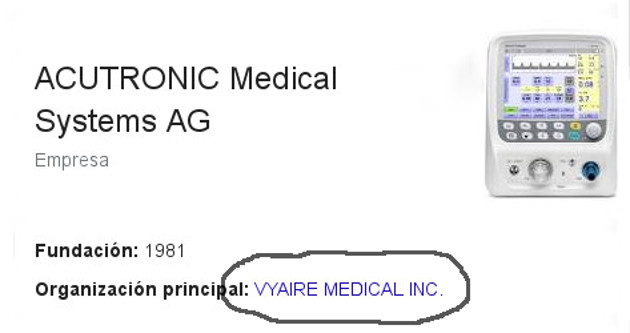 Etiquetado de la empresa suiza ACUTRONIC Medical Systems AG. Su organización principal ahora es Vyaire Medical Inc. /Foto: Google