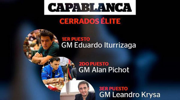 Podio del torneo Memorial Capablanca, jugado hoy en edición online. /Foto: Jit