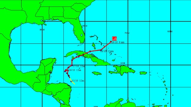 Trayectoria del huracán Lili, del 18 de octubre de 1996. / Foto: cortesía del Centro Provincial de Pronósticos