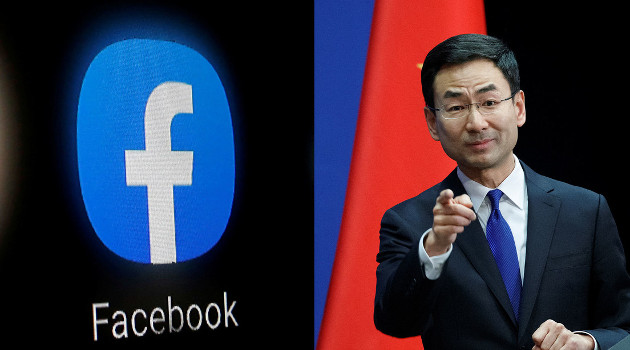 El logo de Facebook y el portavoz del Ministerio de Exteriores de China, Geng Shuang. /Foto: Reuters