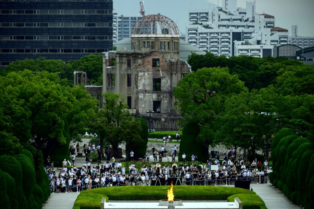 Ceremonia con motivo de los 75 años del bombardeo atómico de Hiroshima, en Japón, el 6 de agosto de 2020. /Foto: Philip Fong (AFP)