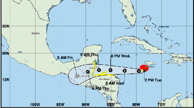 Nana no ofrece peligro para Cuba. /Mapa: National Hurricane Center