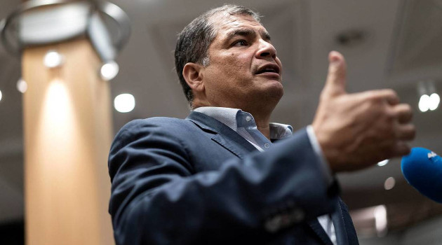 Rafael Correa en el Parlamento Europeo (Bruselas, Bélgica), el 9 de octubre de 2019. /Foto: Kenzo Tribouillard (AFP)