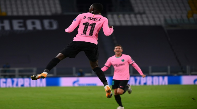 Con goles del francés Ousmane Dembélé y Leo Messi de penal en el descuento, Barcelona se impuso 2-0 a la Juventus en Turín, en duelo del grupo G de la Champions el 28 de octubre de 2020. /Foto: Marco Bertorello (AFP)