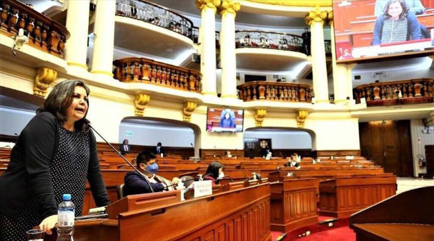 La legisladora Rocío Silva Santisteban, del Frente Amplio, en una sesión en el Congreso de Perú, 15 de noviembre de 2020. /Foto: Reuters