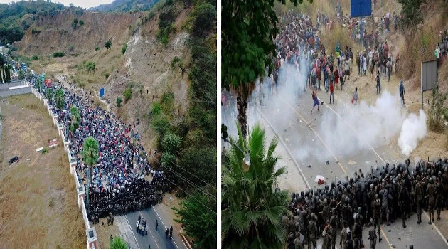 Enfrentamiento entre la caravana migrante y el Ejército de Guatemala. Esto ocurrió el domingo 17 de enero de 2021. /Foto: Twitter @miltonandree
