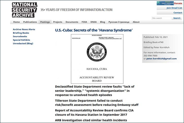 Facsimil del documento del Departamento de Estado recién desclasificado. /Foto: Prensa Latina