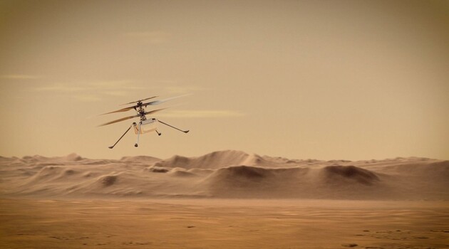 Representación gráfica del helicóptero Ingenuity de la NASA sobrevolando Marte. /NASA/JPL-Caltech / Reuters