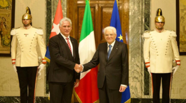 Presidente cubano y su homólogo italiano
