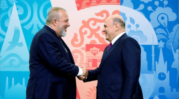 Encuentro de Manuel Marrero con el primer ministro de Rusia, Mijail Mishustin. Foto: RT