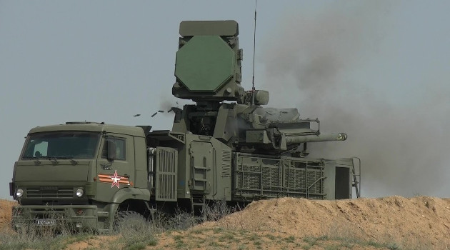 Sistema antiaéreo ruso Pantsir-S1 durante un ejercicio destinado a repeler un ataque aéreo de un presunto enemigo en la provincia rusa de Astracán.