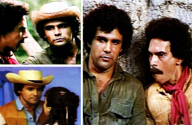 Insuflando vida a Lorencito en la serie de aventuras Dos hermanos (1988), junto a Rolando Brito (izquierda-arriba y derecha) y Tahimí Alvariño (izquierda-debajo).
