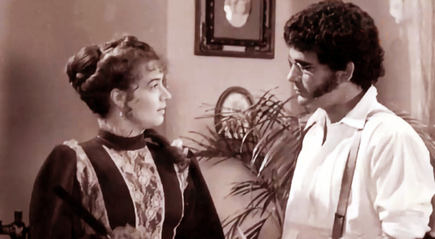 Personificando al idealista Rubén Gonzaga en la telenovela Magdalena (1991), a la derecha), junto a Larisa Vega.