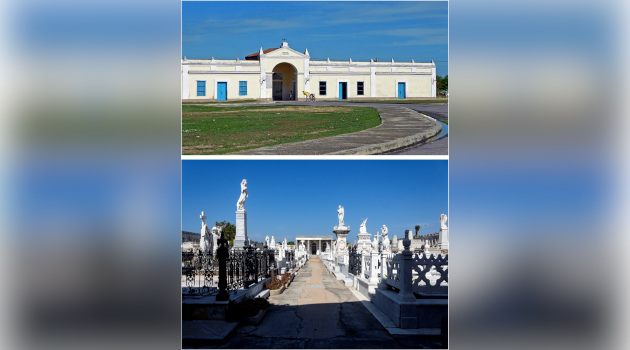 Tiene el Cementerio de Reina un patio central con edificio administrativo de acceso en la sección frontal, y en la posterior la capilla. / Composición Mercedes Caro Nodarse / 5 de Septiembre
