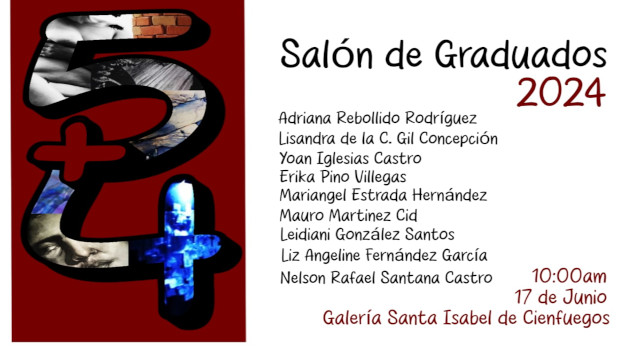 Cartel de la muestra colectiva 5 x 4. Salón de Graduados 2024, cuya inauguración sucede el 17 de junio de este año.