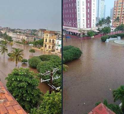 El agua un nivel alto. En la foto, el área de avenida G y calle Calzada, en el Vedado. / Foto: Carlos Espinosa.