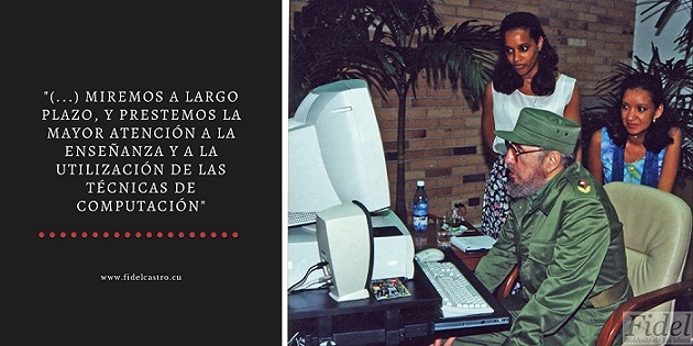 Fidel y los Joven Club de Computación y electrónica./ Foto: Tomada de Internet