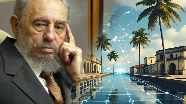 El legado de Fidel Castro en la informática cubana trasciende lo material para instalarse en el imaginario colectivo como una epopeya de resistencia tecnológica./ Imagen: Creación del autor con aplicación InShot
