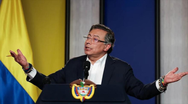 El presidente colombiano, Gustavo Petro, ofrece un discurso.