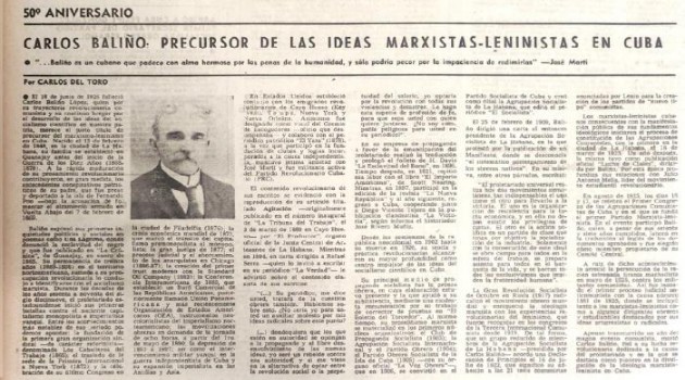 Artículo Carlos Baliño: precursor de las ideas marxistas-leninistas en Cuba, publicado en Granma el 18 de junio de 1976. / Foto: Archivo de Granma