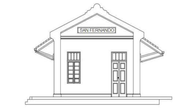 Plano de la elevación lateral derecha, rematada en su cúspide por un elemento decorativo “chippendale”. /Foto y diseño: Del autor